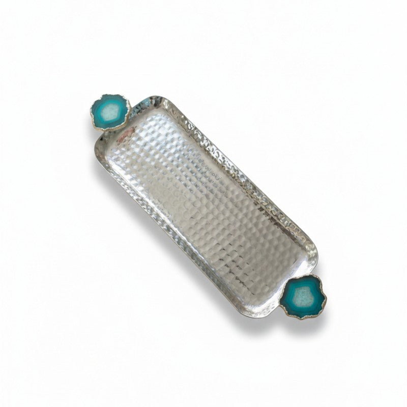 Aurora Edge Hammered (Metal,Agate) Rectangle Platter - Silver & Blue media 4