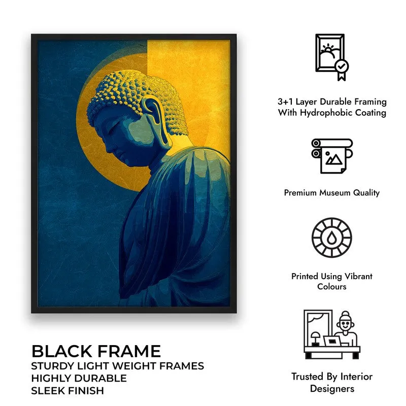 Radiant Buddha In Golden Aura Archival Paper Wall Painting With Black Frame media 9