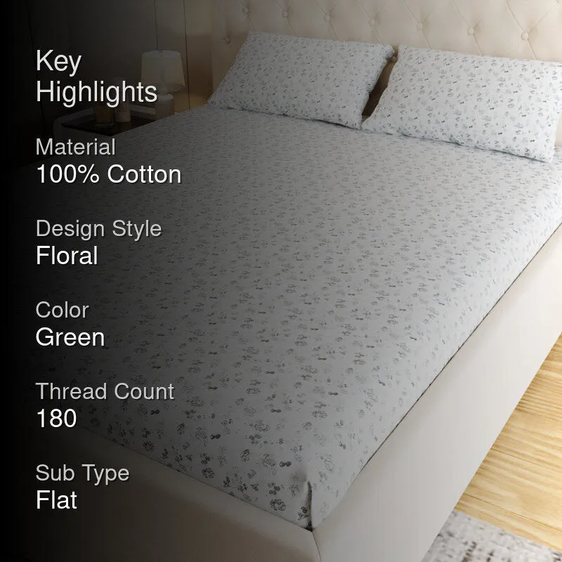 Rosewood Floral Cotton Bedsheet (Green) - 180 TC media 2