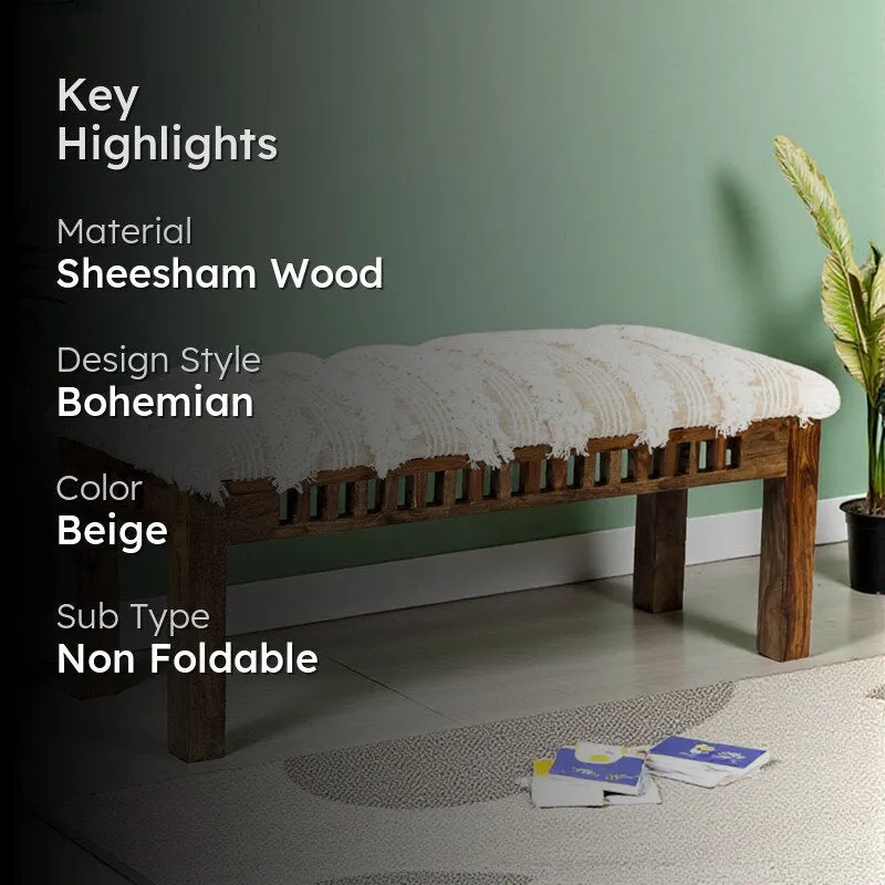 Cerino Sheesham Wooden Bench - Beige media 2