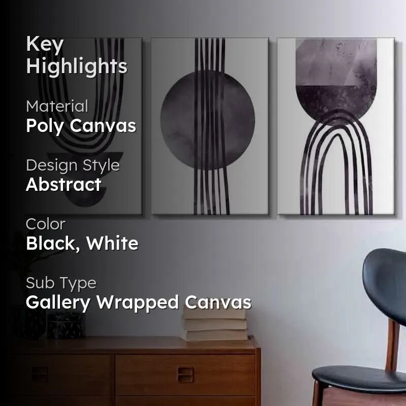 Phases Of Moon Poly Canvas Wall Art - Set of Three media 2
