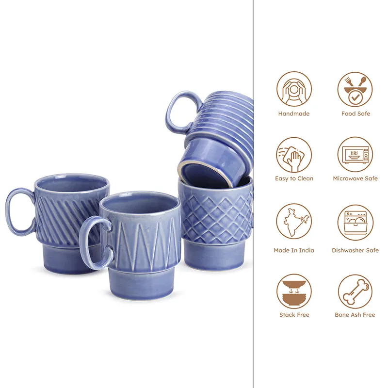 Monolith Mist Blue Ceramic Mug (150 mL Each) - Set Of Four media 3