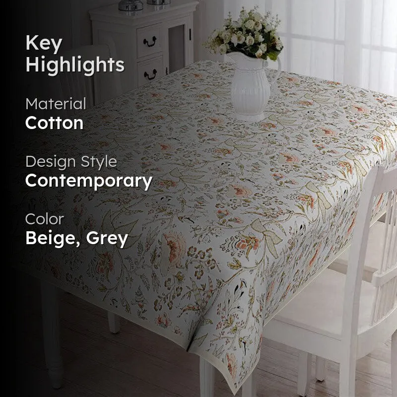 Muhina Rectangular Cotton Table Cover (Grey) - Six Seater media 2