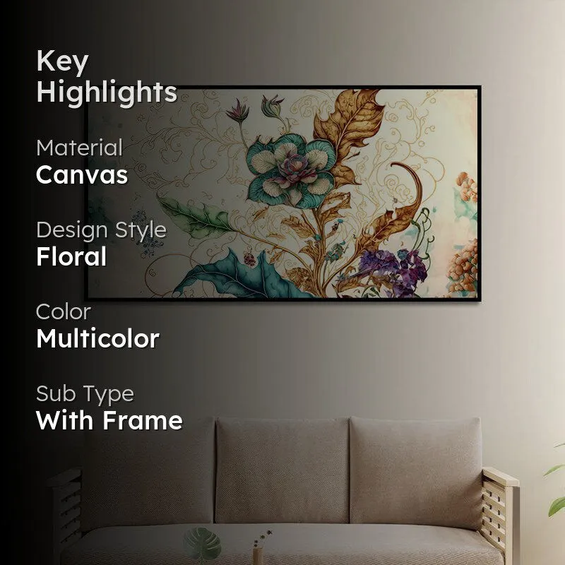 Autumn Botanika Floral Canvas Wall Painting With Frame - Black media 2
