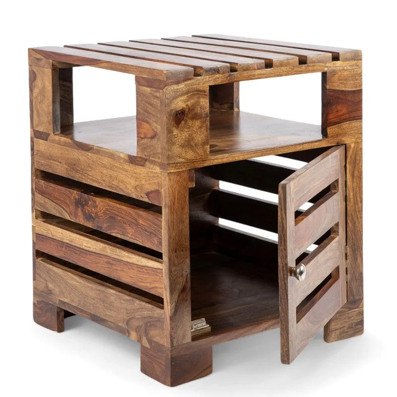 Wverix Sheesham Wooden Side & Bedside Table - Brown,Beige media 5