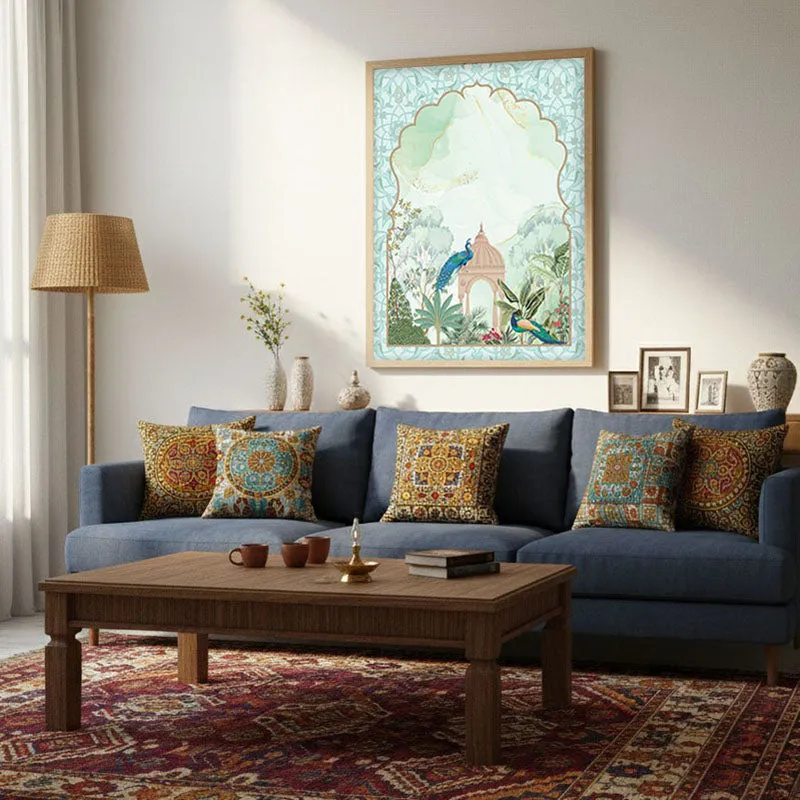 Jannat - e -Gul Framed Mughal Canvas Archival Canvas Wall Painting - Natural Brown Frame media 3