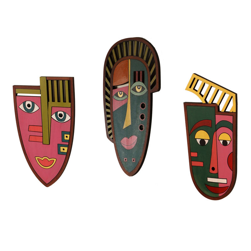 Kahani Mask Wooden Wall Accent - Set of Three media 4