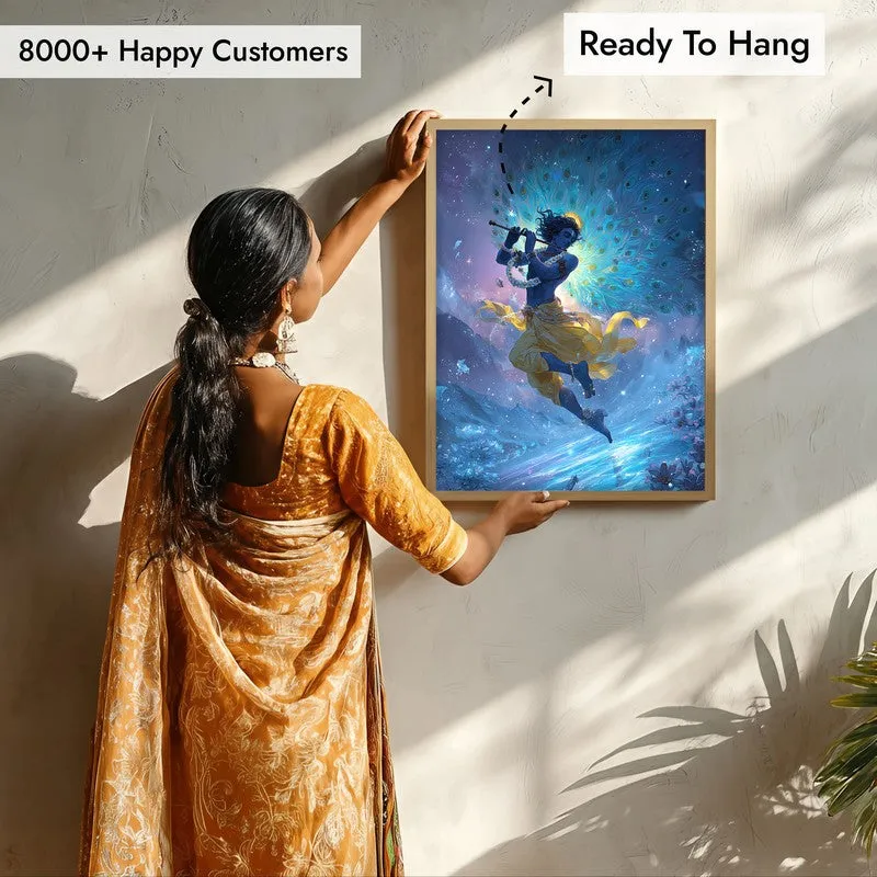 Lord Krishnas Cosmic Divine Dance Archival Paper Wall Art - Natural Brown Frame media 7