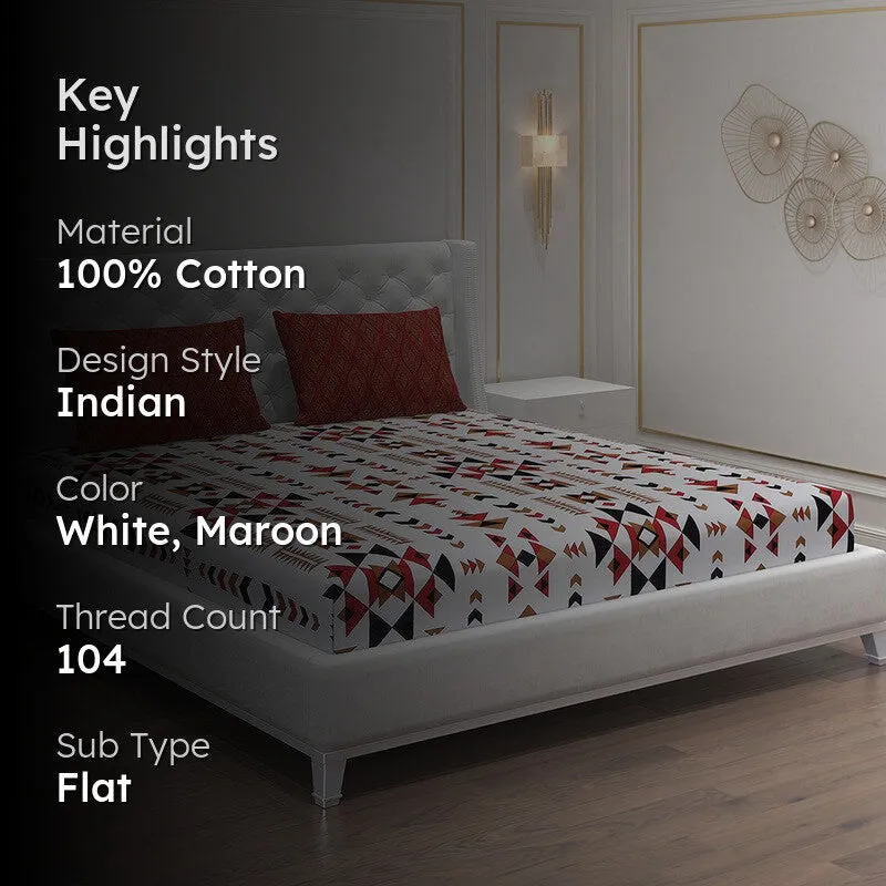 Monte Carlo Magique Angle Cotton Bedsheet (White,Maroon) - 104 TC media 2