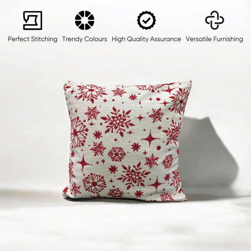Crimson Flurries Cotton Christmas Cushion Cover media 5