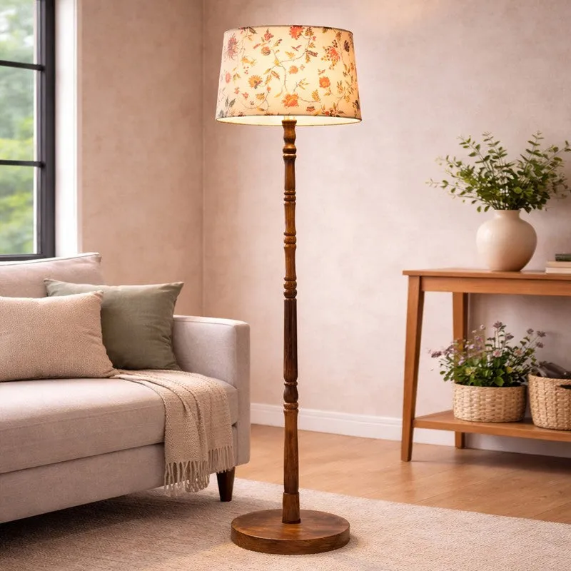 Botanical Charm Wooden Floor Lamp - Ivory & Red media 1