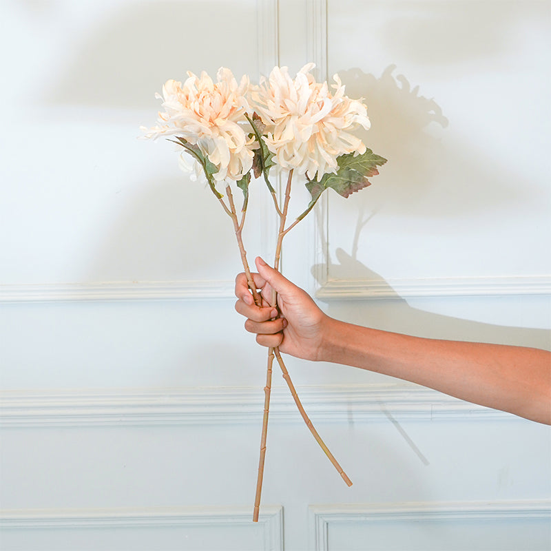 Faux White Chrysanthemum Flower Stick (20 CM) - Set Of Two