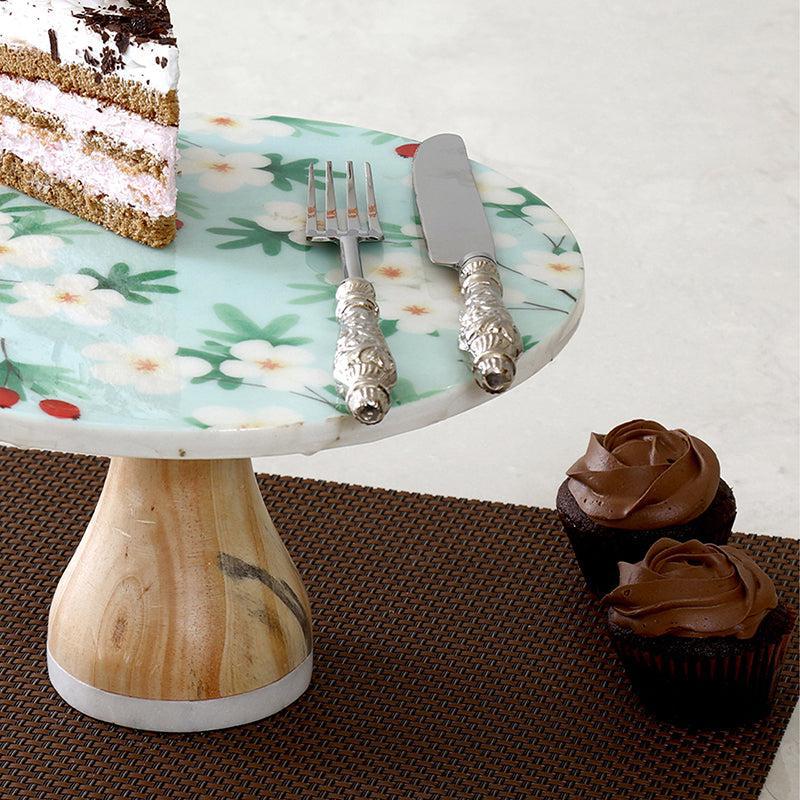 Flower Rain Printed Marble & Wood Cake Stand image 3