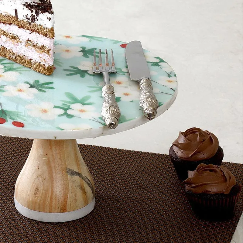 Flower Rain Printed Marble & Wood Cake Stand media 3