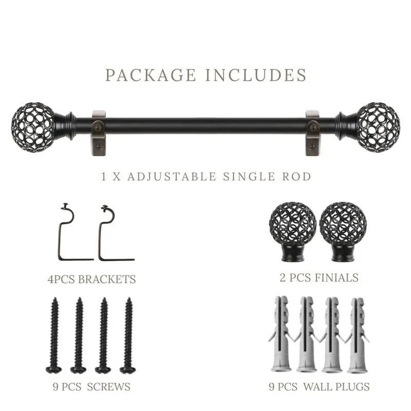 Filigrette Extendable 1" Single Curtain Rods With Round Finial & Brackets media 6