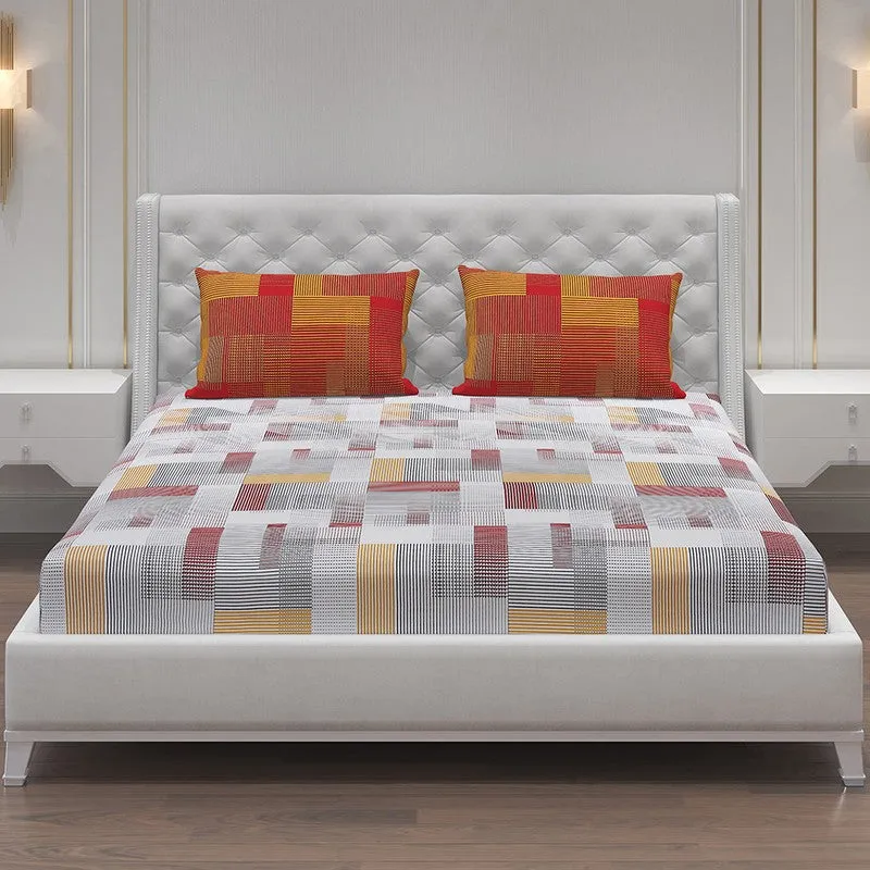 Monte Carlo Checkora Cotton Bedsheet (White,Orange) - 104 TC media 3