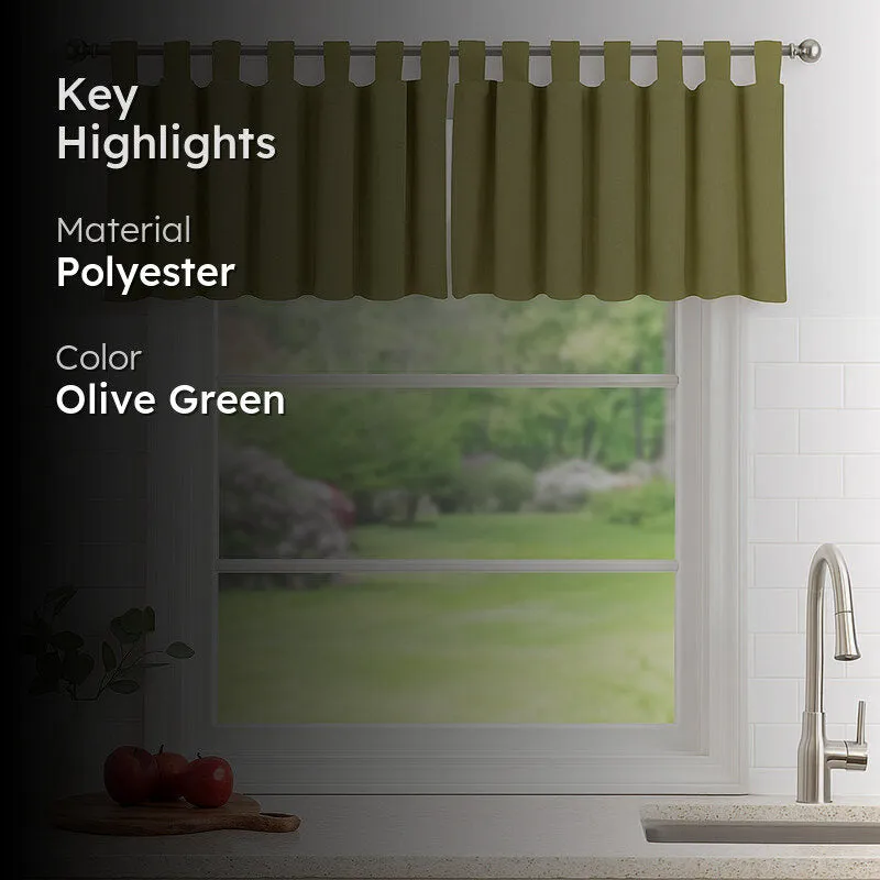 Tab Tale Flat Curtain Valance (Dark Khaki) - Set Of Two media 2