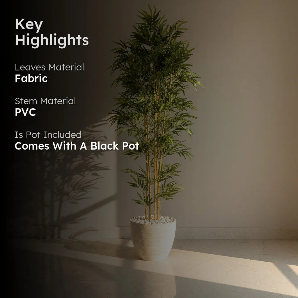 Artificial Bamboo Plant With Black Fiber Pot - 8 Feet media 2