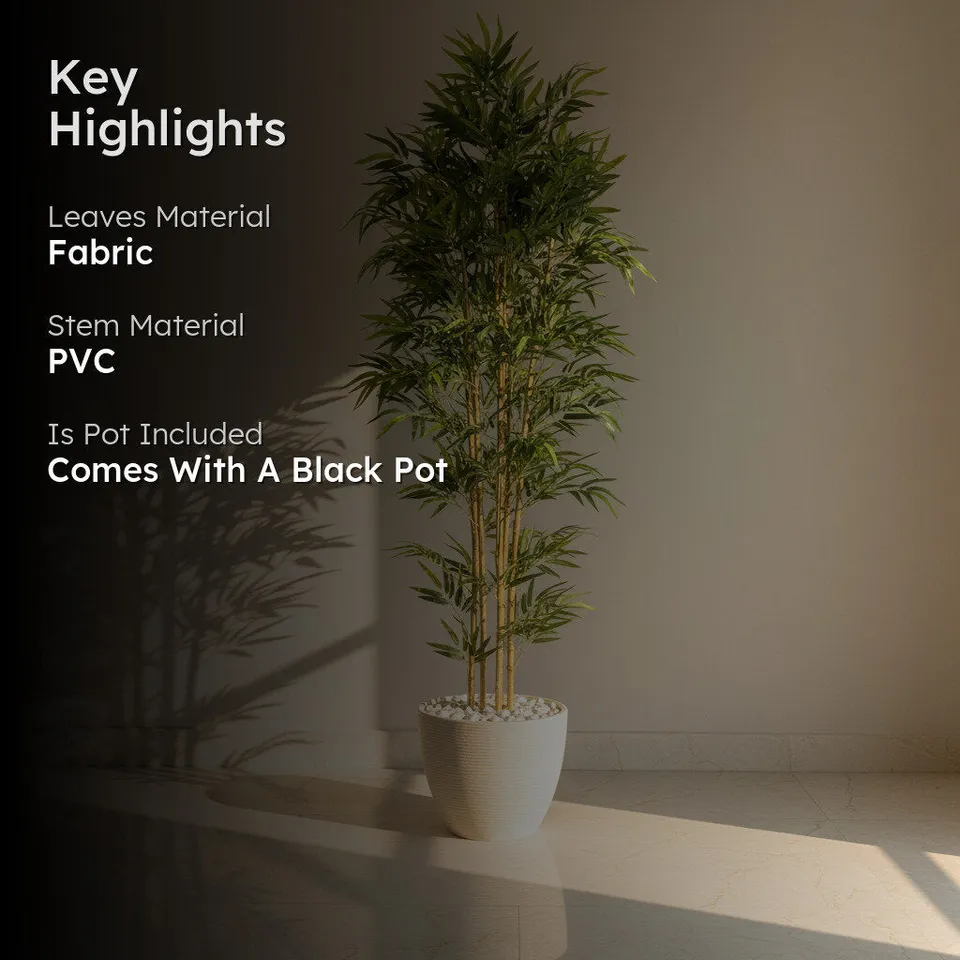 Artificial Bamboo Plant With Black Fiber Pot - 8 Feet media 2