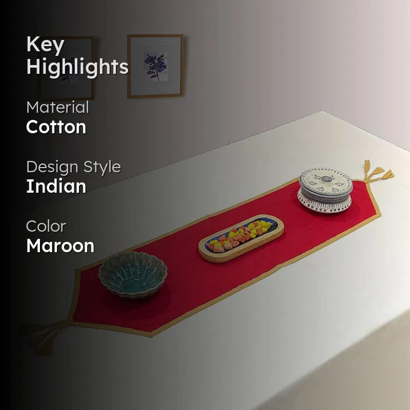 Swayam Solid Sephire Cotton Table Runner - Maroon media 2