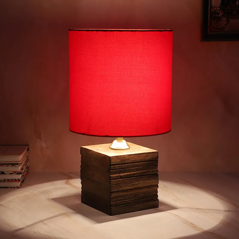Bisara Cube Solid Mango Wood Table Lamp - Red, Brown media 4