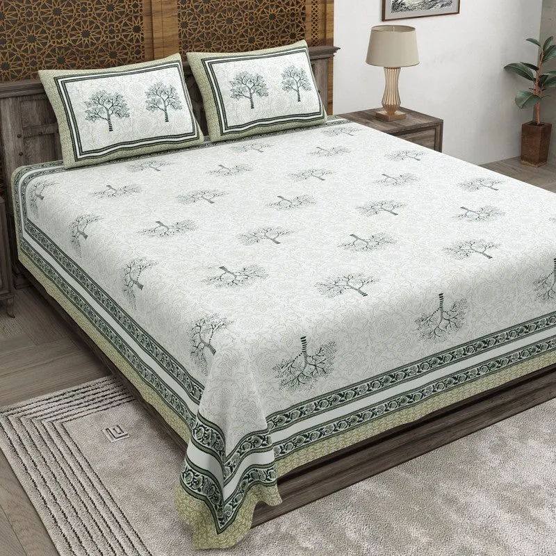 Gridor Cotton Bedsheet (Olive Green,Green) - 240 TC media 1