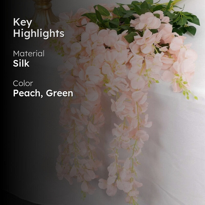 Wisteria Silk Lizzia Artificial Flower Vine - Peach media 2