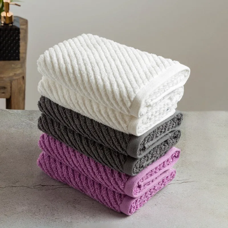 Nautica Riviera Soft Cotton Hand Towel (White, Grey & Lilac) - Set Of Six media 1