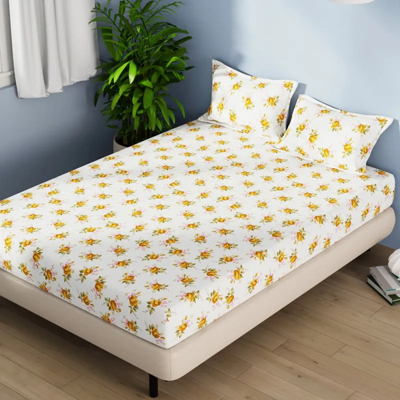 Serina Flora Cotton Bedsheet (Yellow) - 144 TC media 4