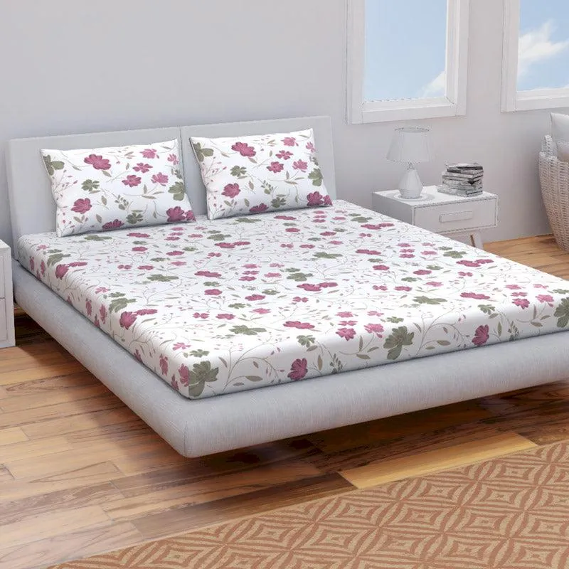 Himeya Comfort Percale Blooms Cotton Bedsheet (Pink,Grey) - 120 TC media 3