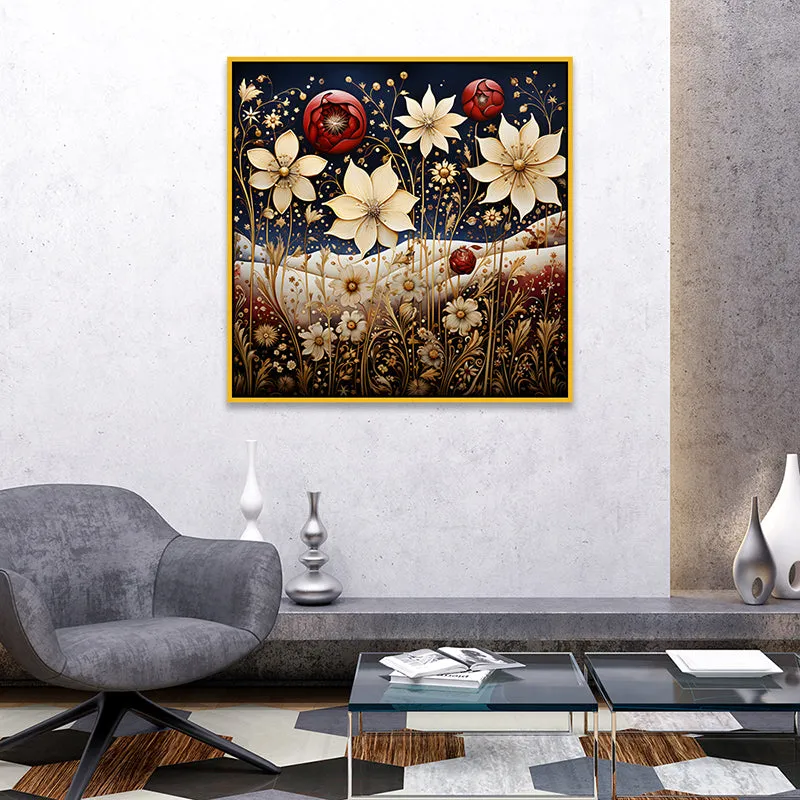 Starry Blooms Canvas Wall Painting With Frame - Gold media 4