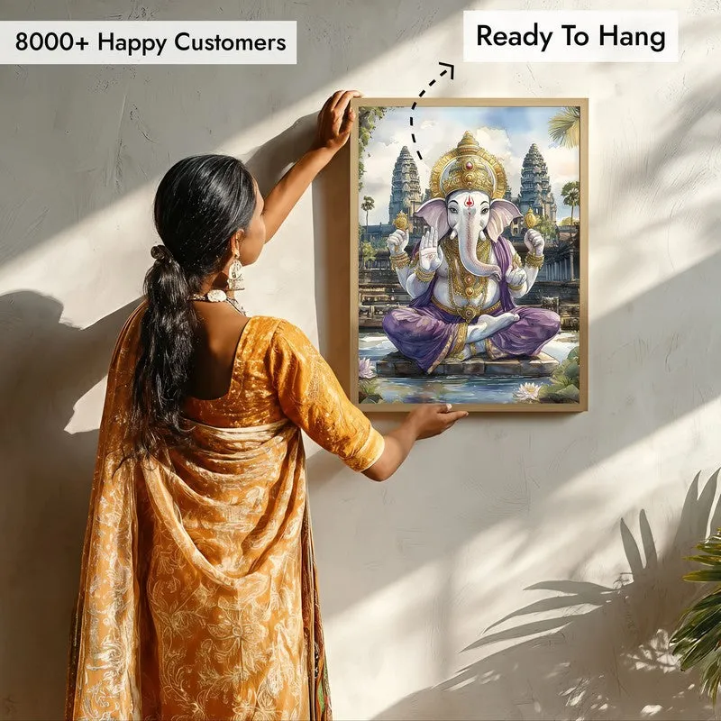 Divine Gajavaktra Spiritual Archival Paper Wall Painting - Natural Brown Frame media 7