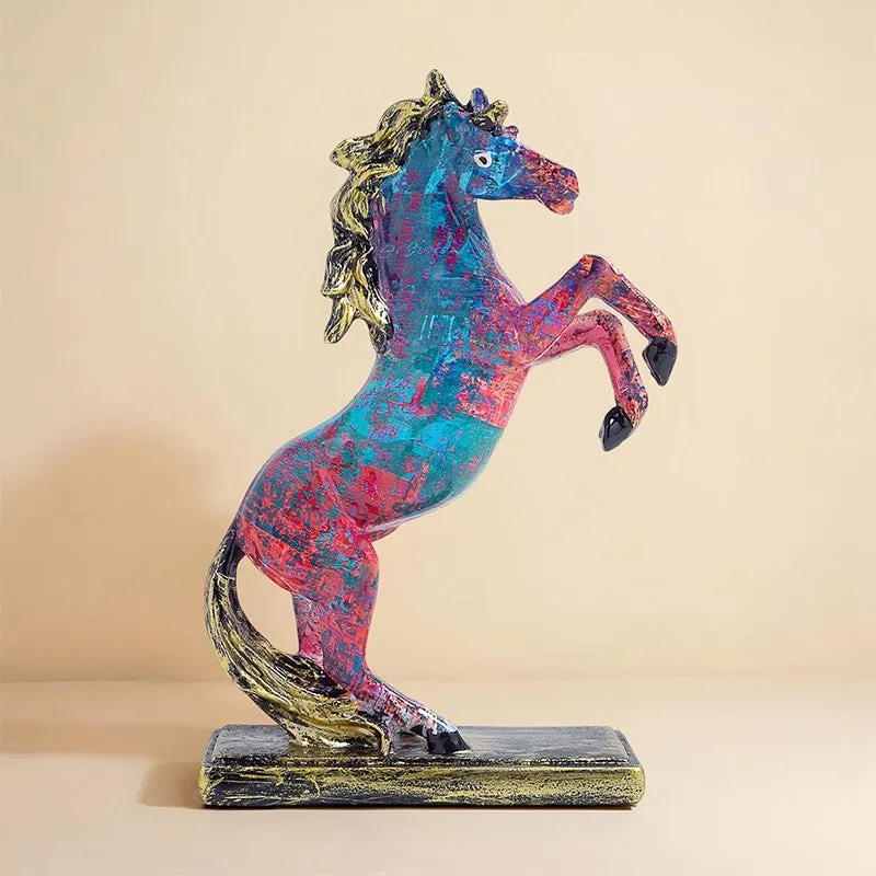 Colorful Rearing Horse Showpiece- Blue,Pink media 3
