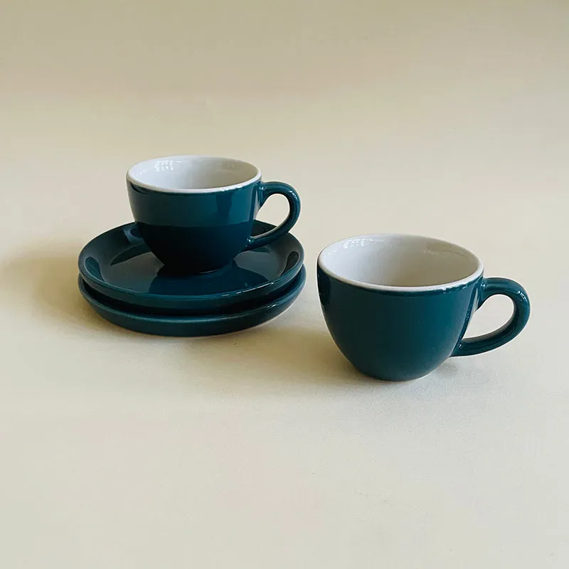 Blush & Brew Ceramic Cup & Saucer (Deep Green/100 mL) - Four Piece Set media 1