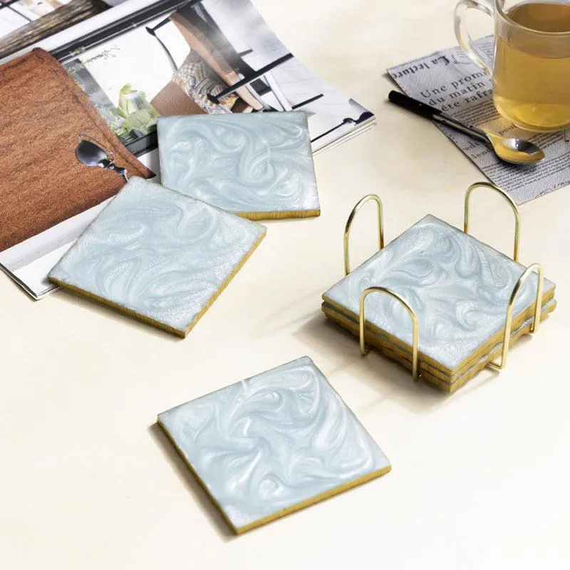 Nuxa Resin Coaster With Stand (Aqua) - Seven Piece Set media 1