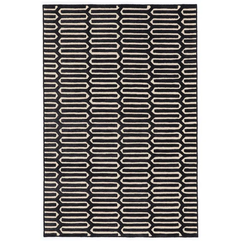 Diores Hand Tufted Geometric Wool & Nylon Carpet - Black media 1