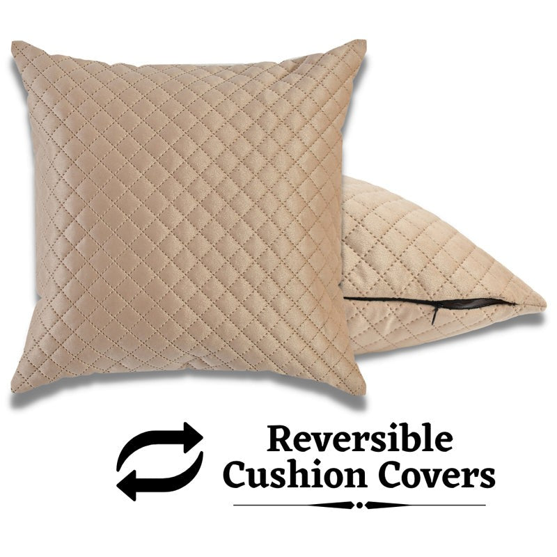 Orson Quilted Velvet Cushion Cover (Beige) - Set Of Five media 4