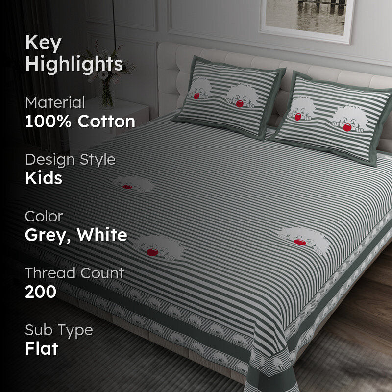 Illusion Stripey Fun Cotton Bedsheet (Grey) - 200 TC media 2