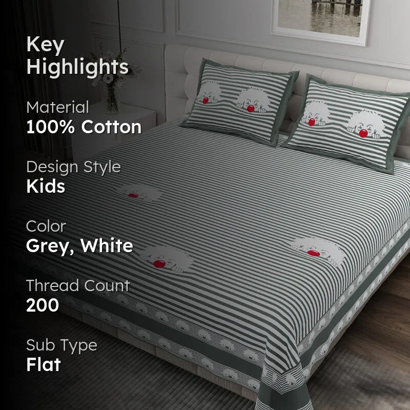 Illusion Stripey Fun Cotton Bedsheet (Grey) - 200 TC media 2