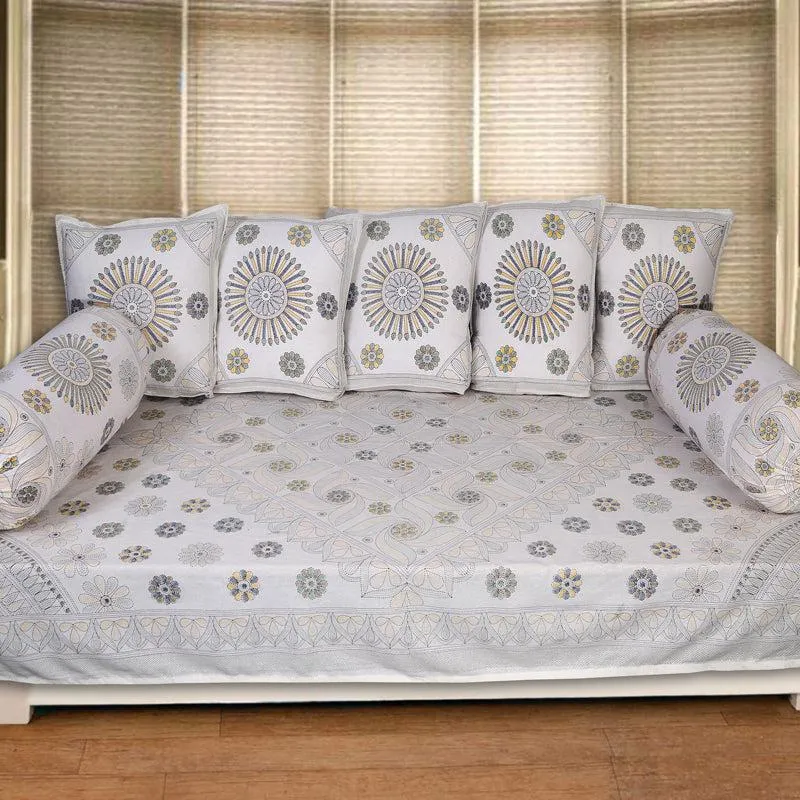 Arunima Diwan Set (Grey & Beige) - Eight Piece Set media 1