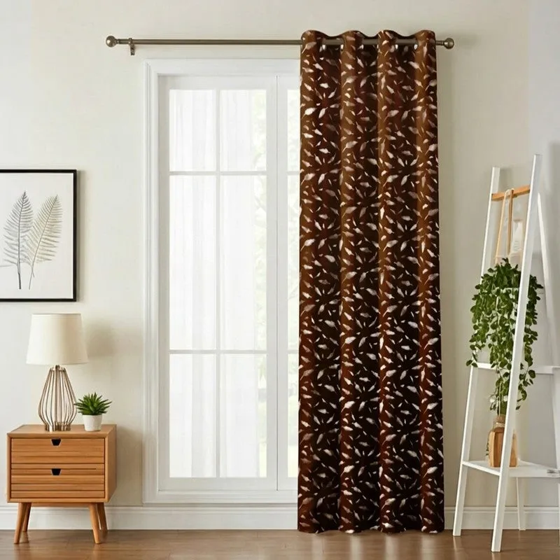 Glow Mist Printed Velvet Curtain - Brown,Gold media 1