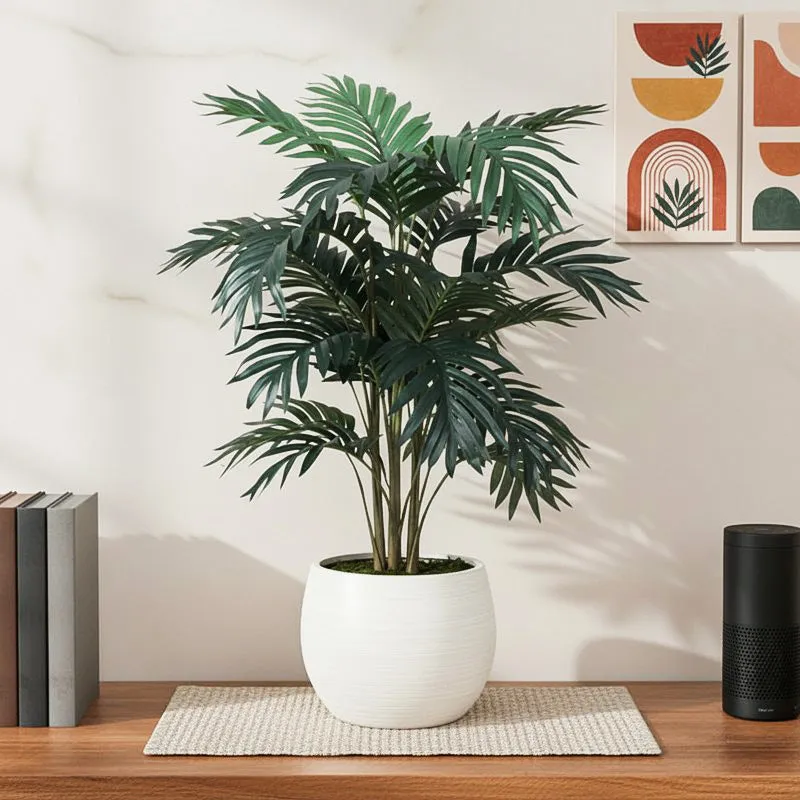 Faux Golden Cane Areca Palm Plant With Black Plastic Pot - 2.46 ft media 1