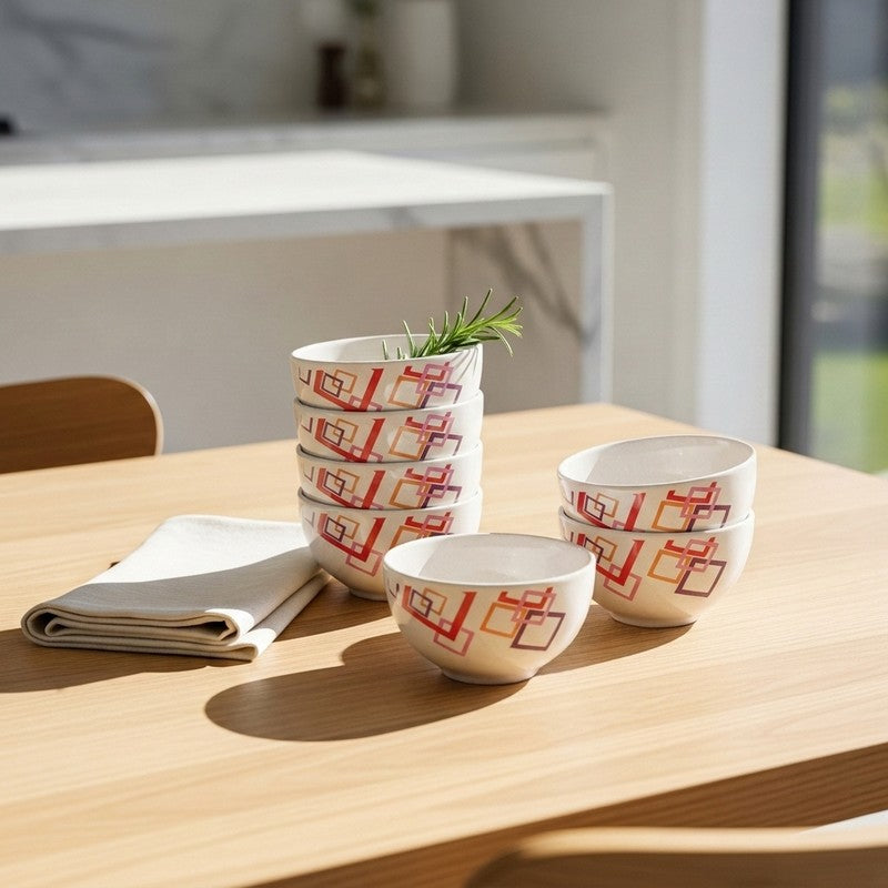 Indian Square Melamine Snack Bowls (200 mL Each) - Set of Six - 200 mL