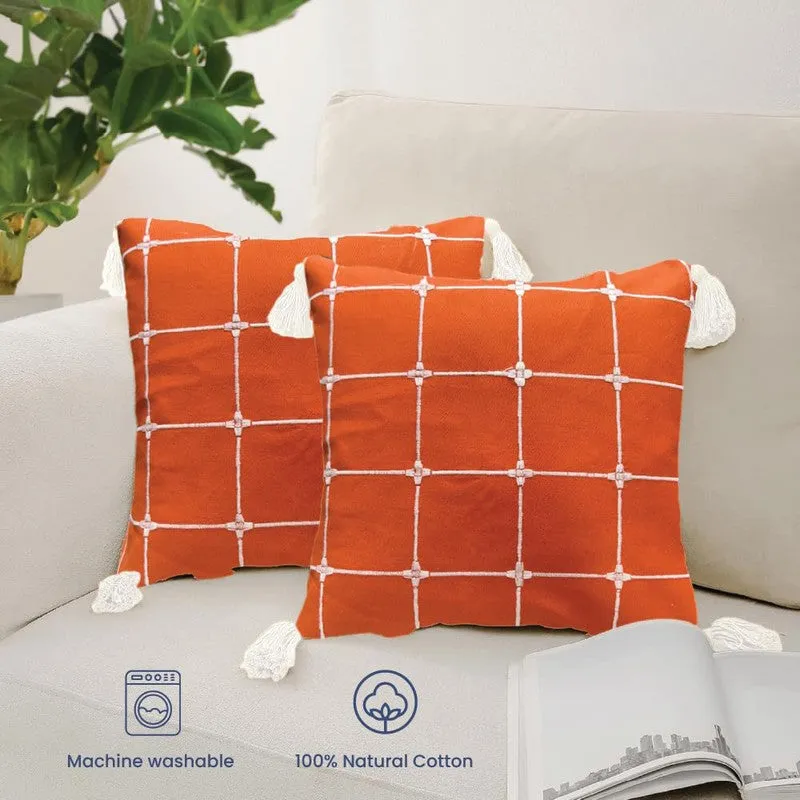 Urban Space Modern Grid Orange Cotton Cushion Covers - Set Of Two media 4