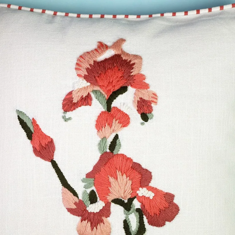 Crimson Lily Embroidered Cotton Cushion Cover media 4