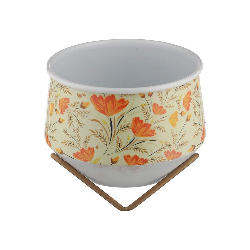 Flora Ease Decorative Metal Planter with Stand - White,Orange media 4