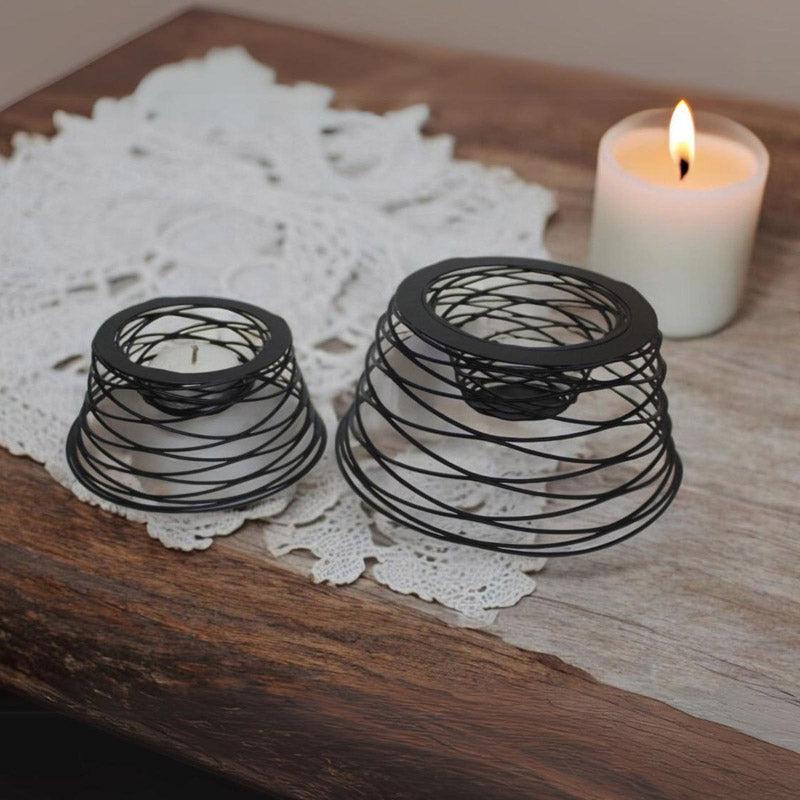 Spiral Black Tealight Candle Holder - Set Of Two