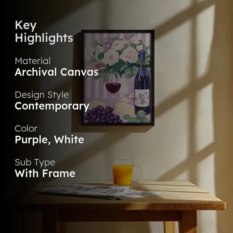 Floral Wine Archival Canvas Wall Art - Black media 2
