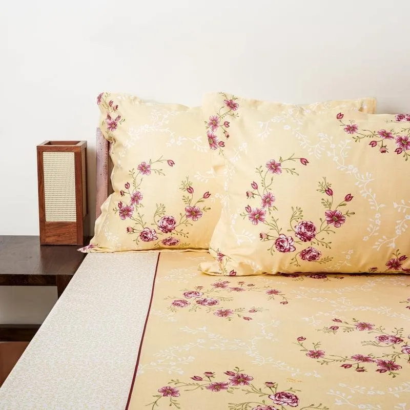 Floral Bouquet Cotton Bedsheet (Yellow) - 170 TC media 3