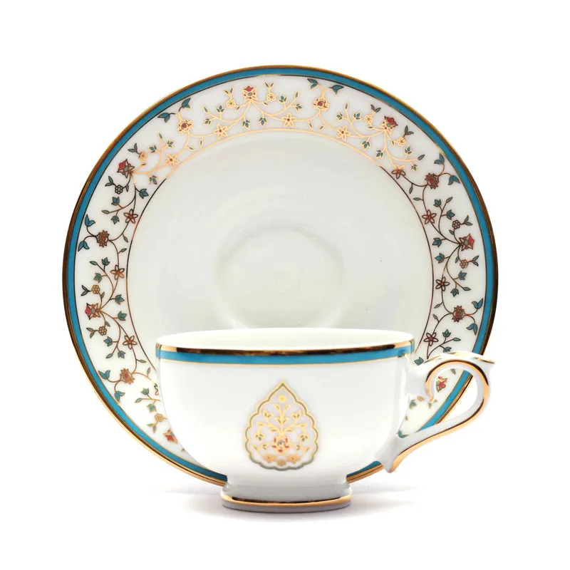Gilded Mavi 24k Gold Brushed Porcelain Tea Cup & Saucer (280 mL) - Set of Six media 4